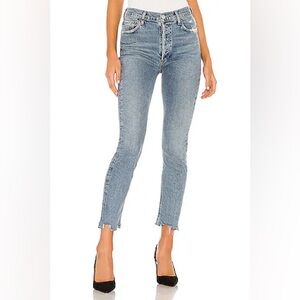 AGOLDE Nico High Rise Slim Rooted Jeans 29 Distressed Raw Hem Organic Cotton